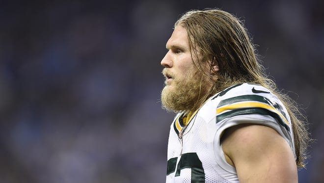 Green Bay Packers linebacker Clay Matthews looks on during against the Detroit Lions at Ford Field in Detroit.