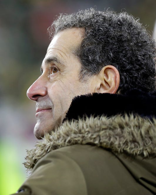 Actor Tony Shalhoub on the sidelines at Lambeau Field before the start of the Green Bay Packers game against the Kansas City Chiefs on Sunday, Dec. 3, 2023, in Green Bay, Wis.
