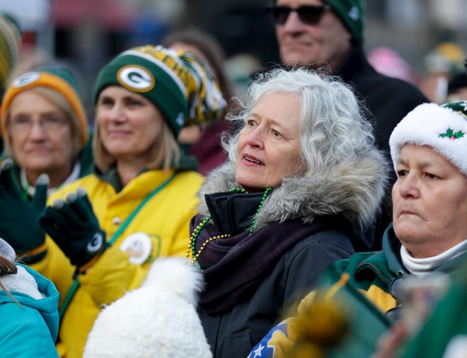 Packers fans listen and cheer at the pep rally on Friday, January 10, 2020, at Packers Heritage Trail in Green Bay, Wis. Ebony Cox/USA TODAY NETWORK-Wisconsin