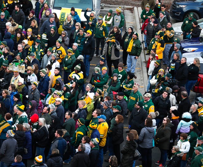 Scenes of fans gathering at a pep rally on Friday, January 10, 2020, at Packers Heritage Trail in Green Bay, Wis. Ebony Cox/USA TODAY NETWORK-Wisconsin