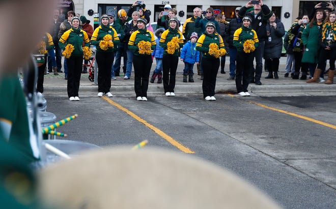Preble High School band plays during the pep rally hosted by the City of Green Bay on Friday, January 10, 2020, at Packers Heritage Trail in Green Bay, Wis. Ebony Cox/USA TODAY NETWORK-Wisconsin