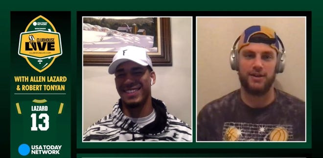 Green Bay Packers wide receiver Allen Lazard (left) co-hosted Monday's Clubhouse Live. Lazard's guest was tight end Robert Tonyan (right).