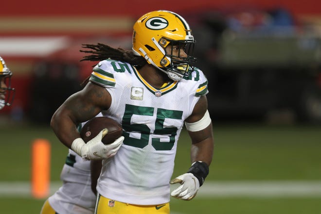 Green Bay Packers outside linebacker Za'Darius Smith (55) against the San Francisco 49ers during the second half of an NFL football game in Santa Clara, Calif., Thursday, Nov. 5, 2020.