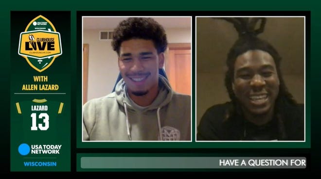 Green Bay Packers wide receiver Allen Lazard (left) co-hosted Monday's Clubhouse Live. Lazard's guest was Packers running back Jamaal Williams.