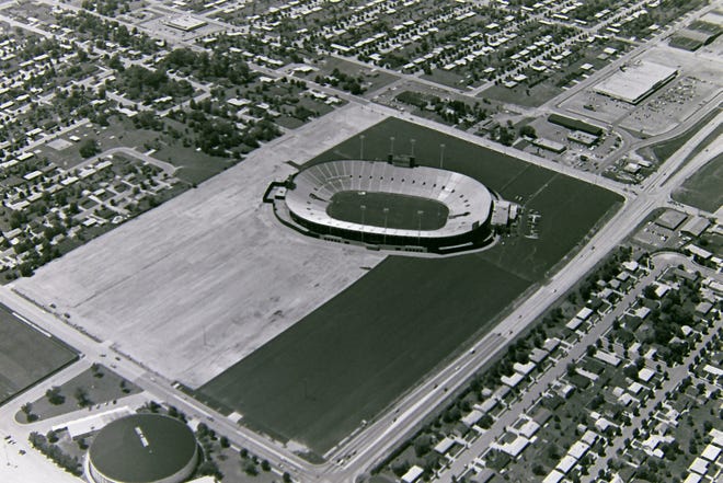 An aerial photo of Lambeau Field, Green Bay, Wis., in 1978.